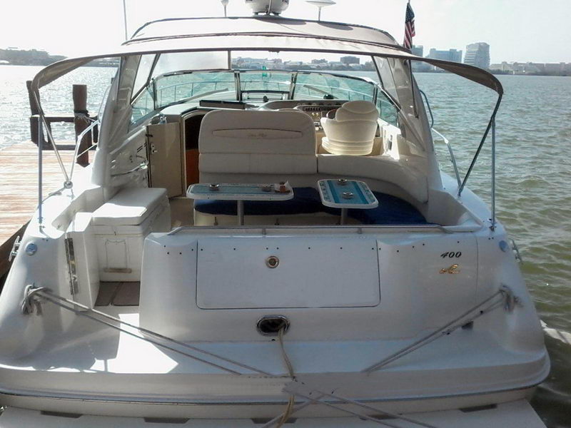 Sea Ray 41 ft luxury cabin interior two bedrooms private yacht rental Cancun