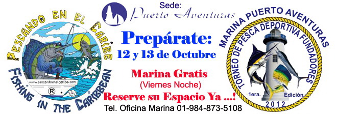 Marina Puerto Aventuras sport fishing tournament banner with sailfish artwork, Riviera Maya fishing event near Cancun